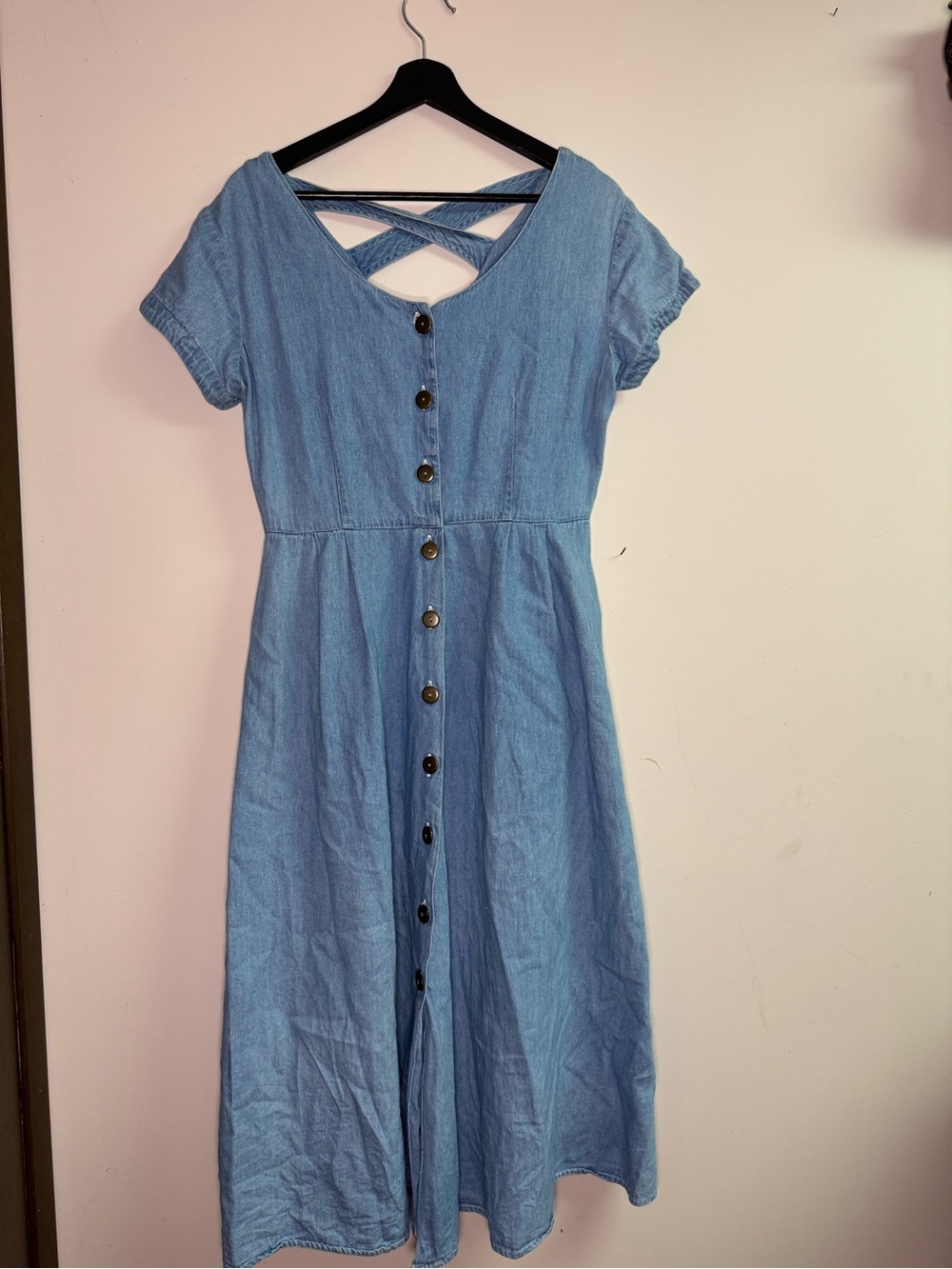 Vintage Forenza Light Blue Denim Dress with Cross-Back Straps